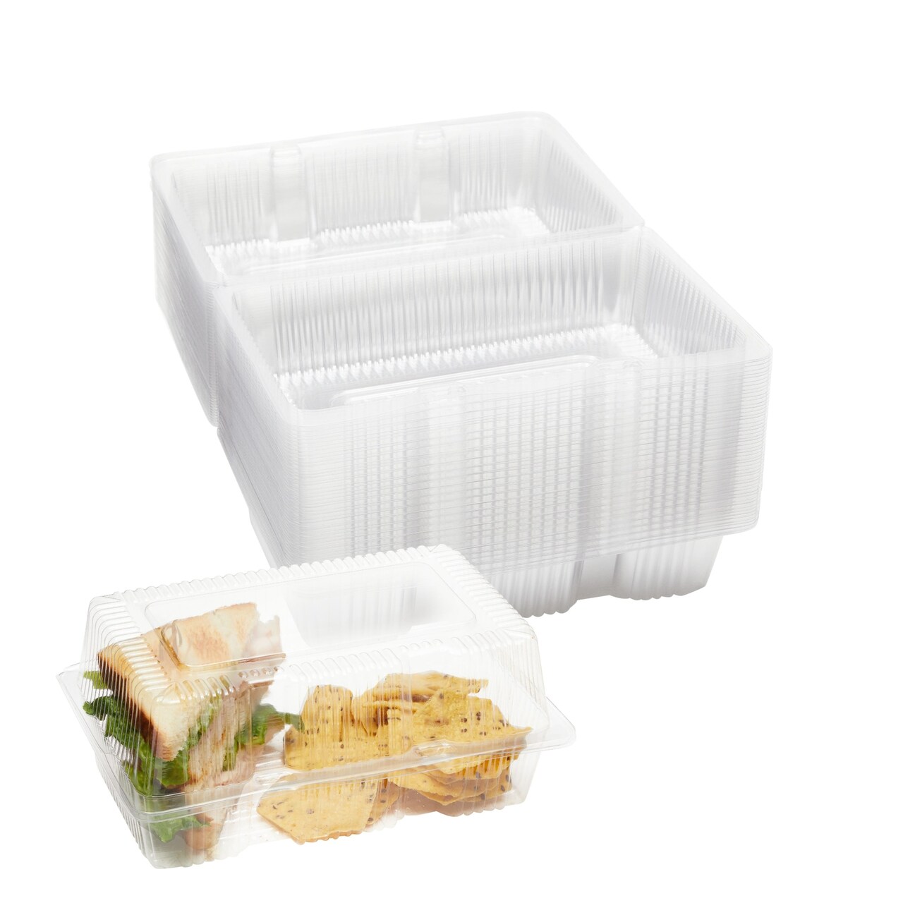 Clear Disposable Food Containers with Lids, Plastic Take Out Boxes (9x6x4  In, 50 Pack)